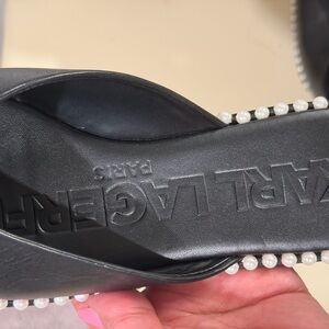 Karl Lagerfeld Black Mules with Pearl Accents
